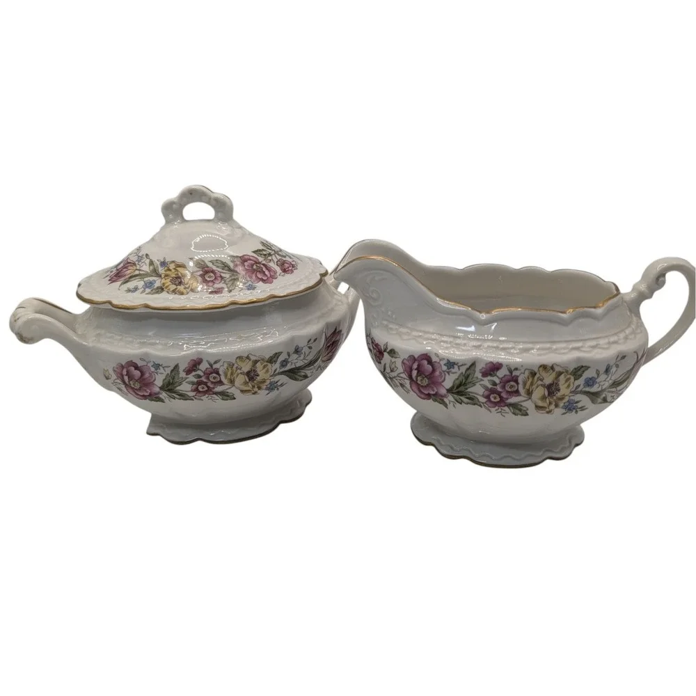 Royal Jackson Cream and Sugar Set Lady Mayfair Vogue Ceramics Floral SEE